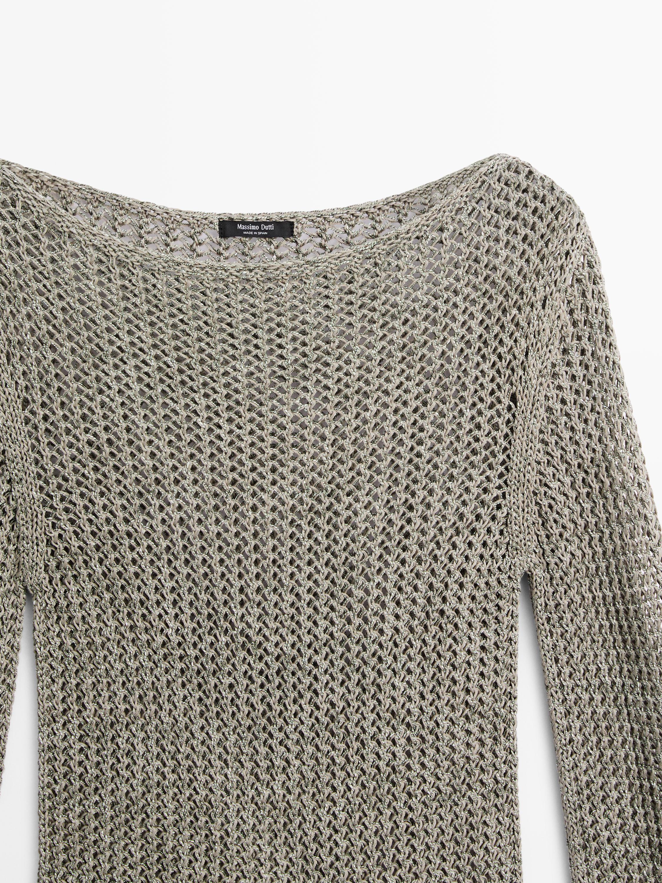 Pull en maille ajourée de coton mélangé